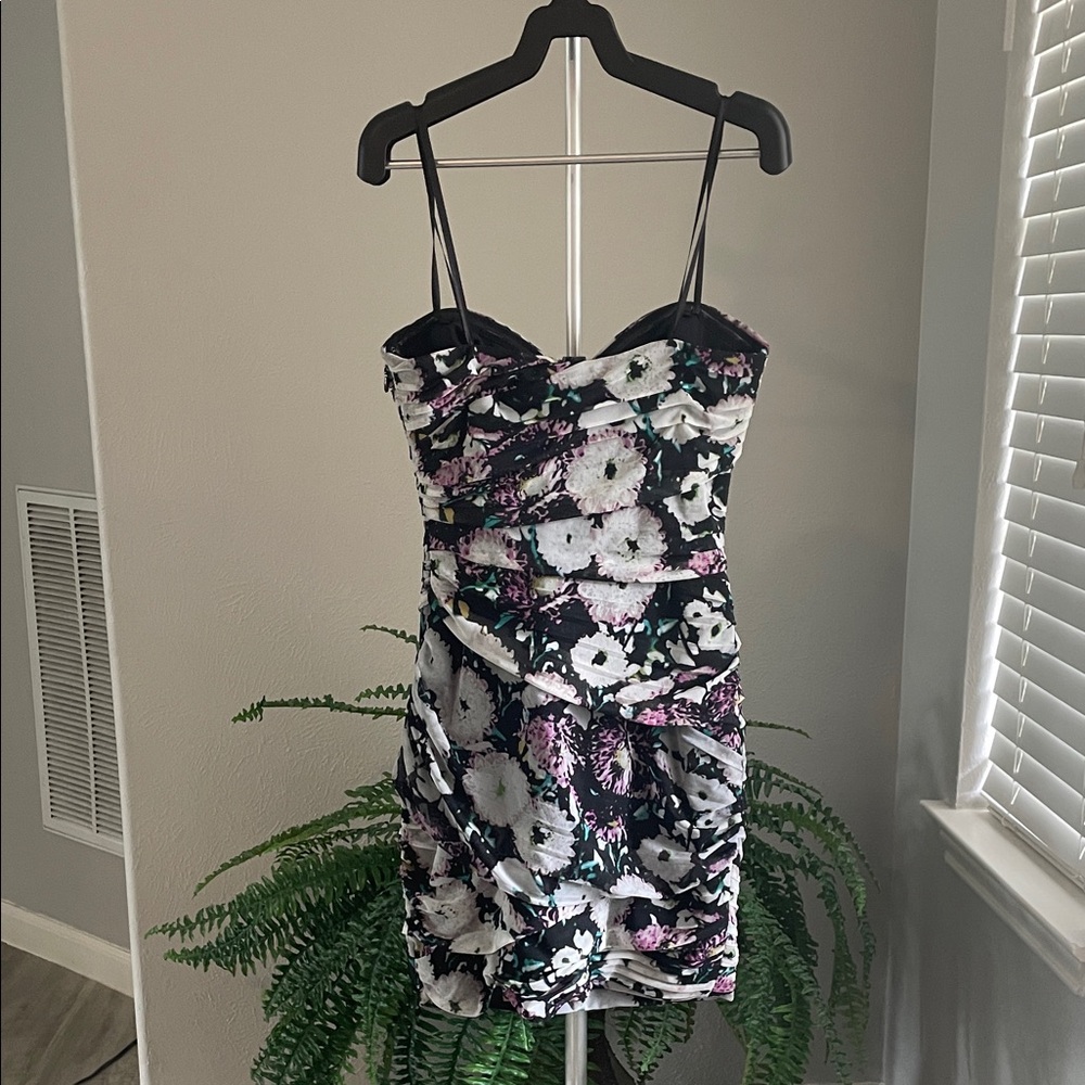 BCBGMaxAzria Strapless Ruched Bodycon Dress in Black, White, Pink & Teal - Picture 11 of 11